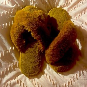 These are rich brown fuzzy slippers purchased from Amazon! Used but good!